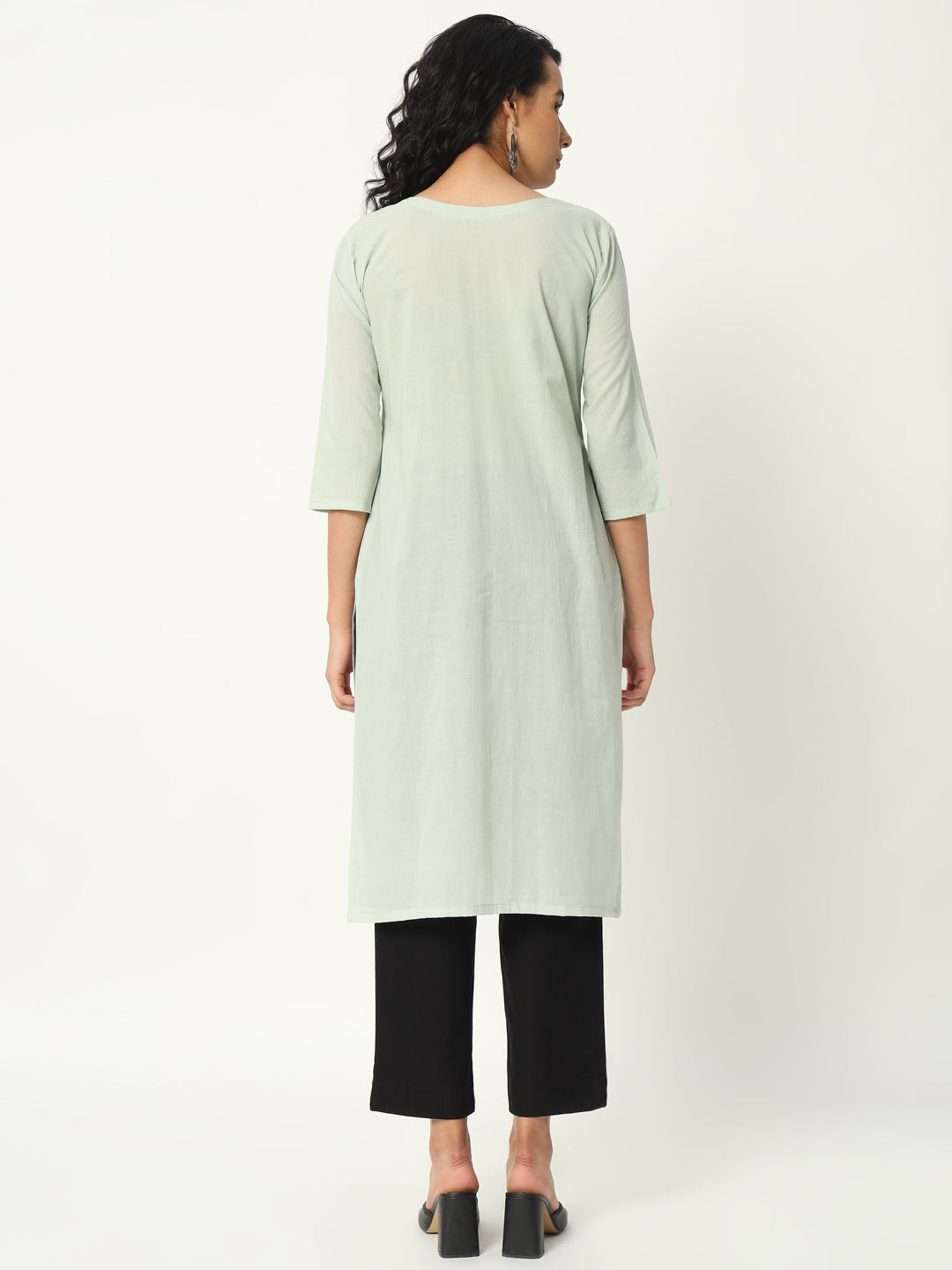 Mint Green Cotton Pintuck Long Kurta - SKYTICK
