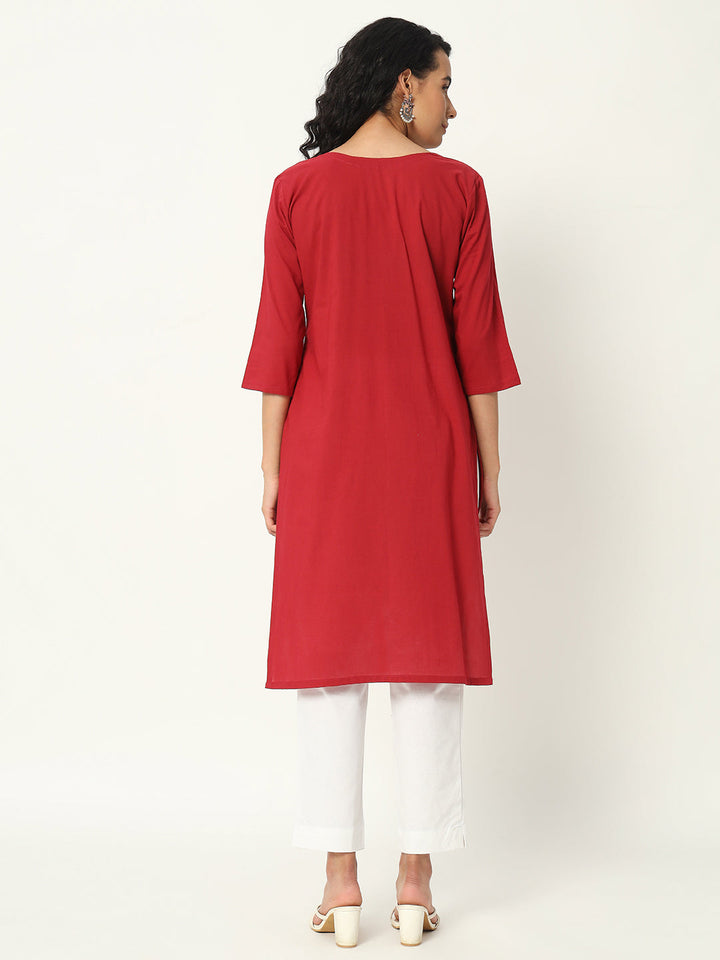 Respberry Cotton Pintuck Long Kurta - SKYTICK