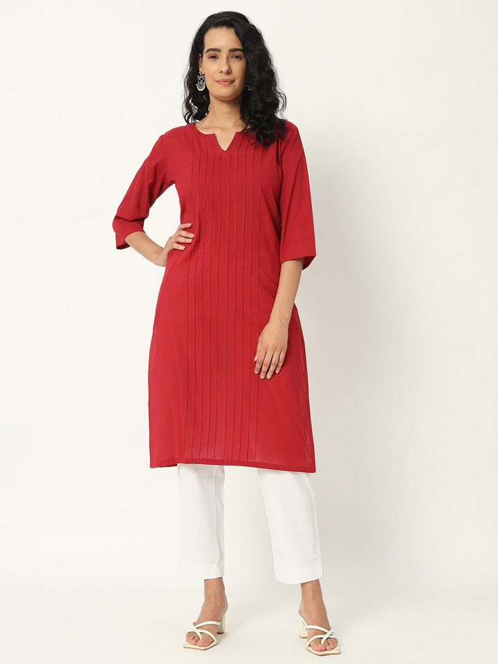 Respberry Cotton Pintuck Long Kurta - SKYTICK