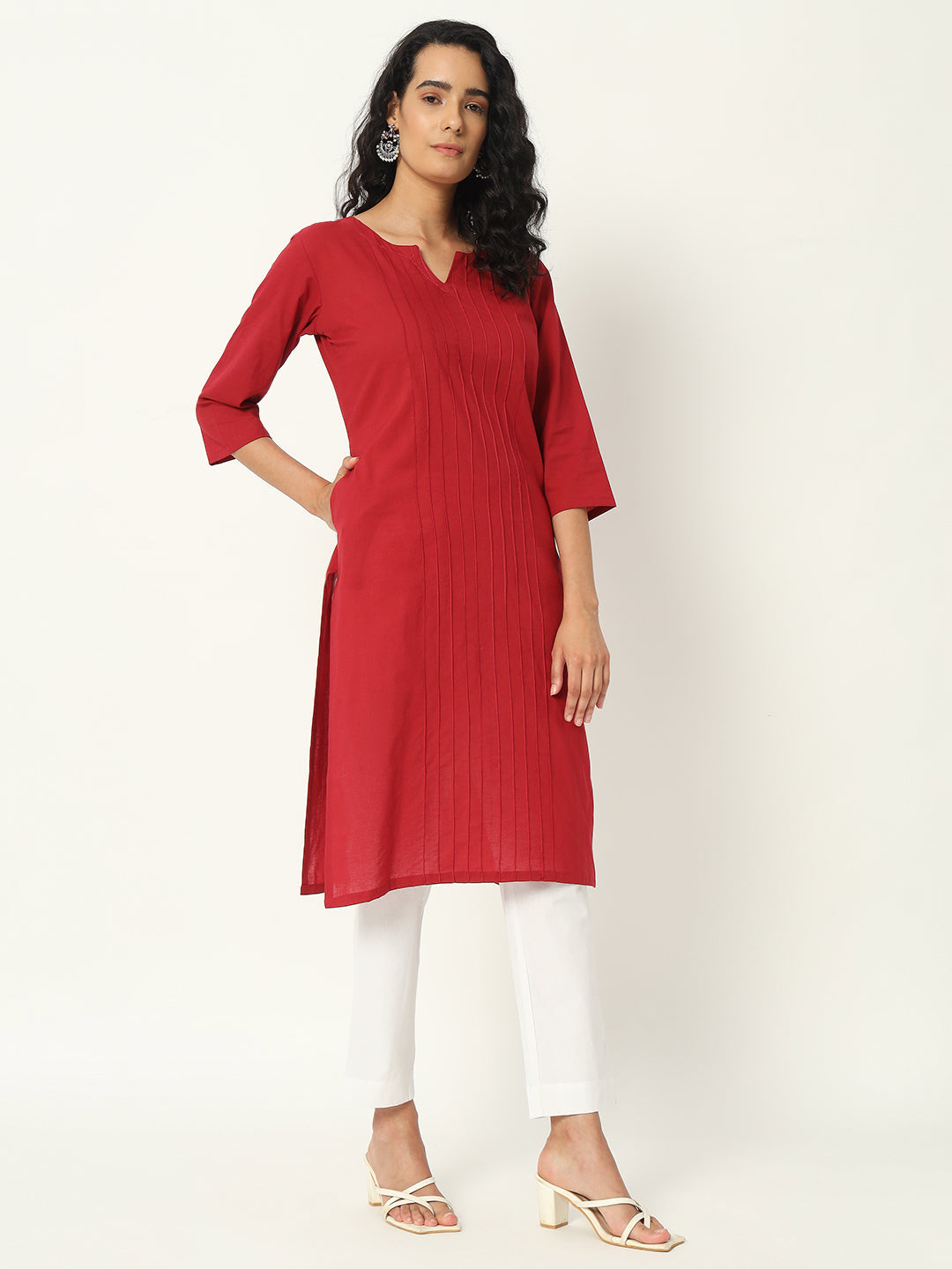 Respberry Cotton Pintuck Long Kurta - SKYTICK
