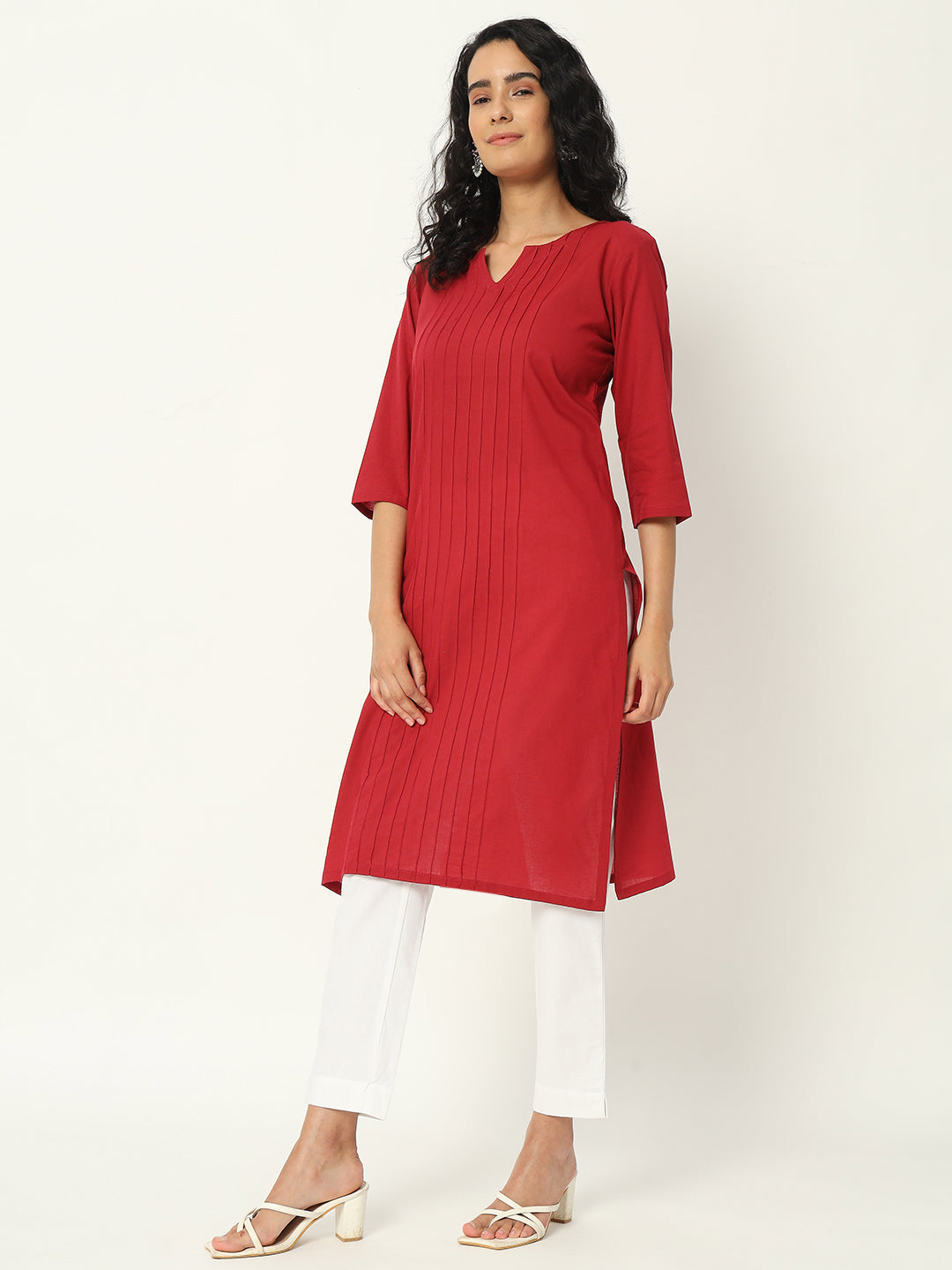 Respberry Cotton Pintuck Long Kurta - SKYTICK