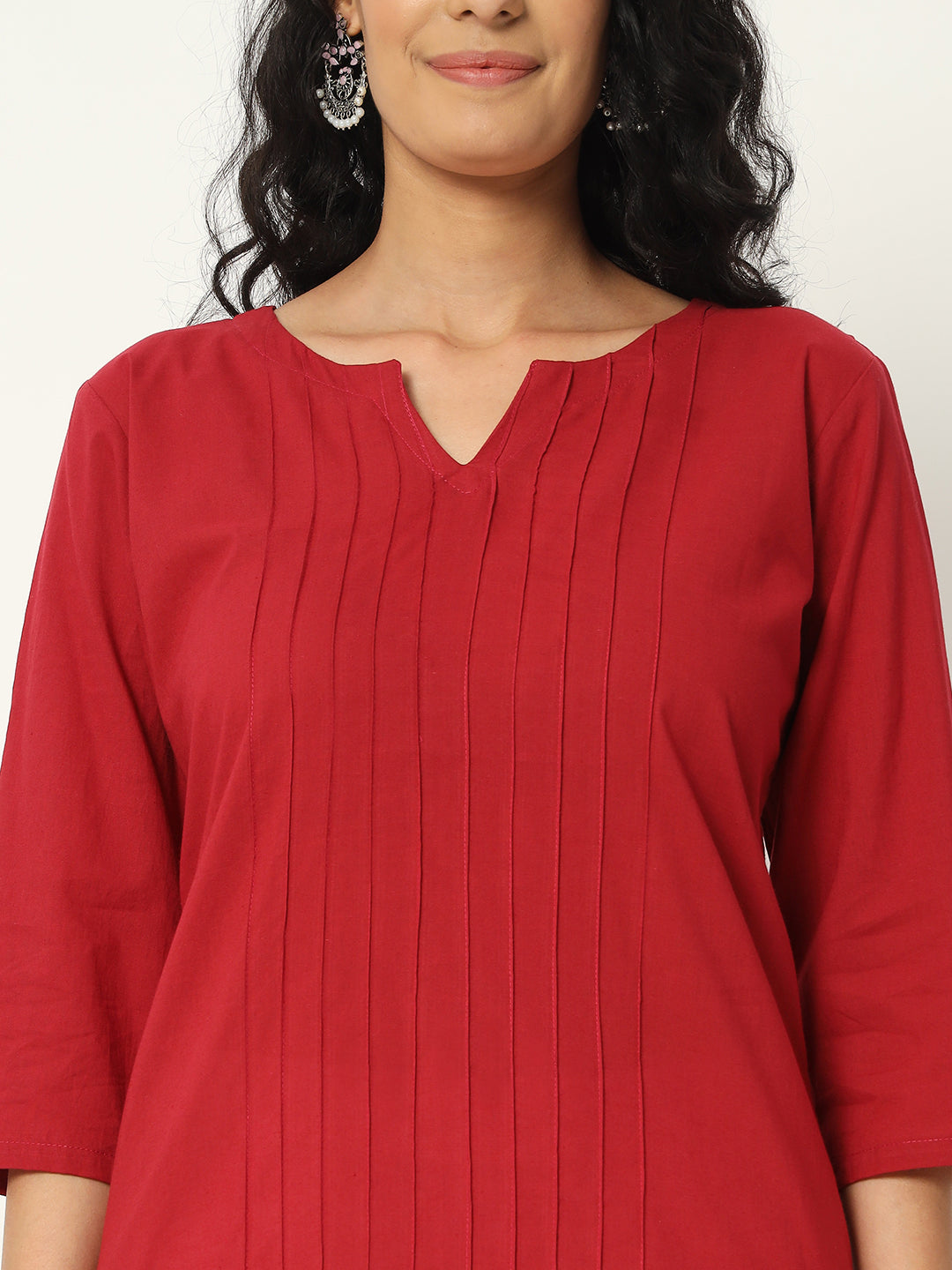 Respberry Cotton Pintuck Long Kurta - SKYTICK