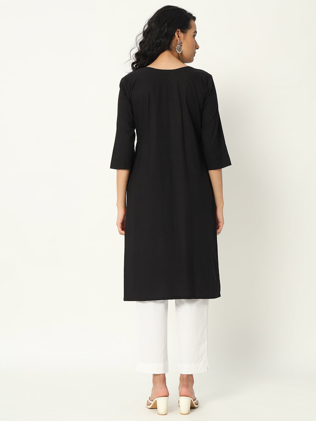 Black Cotton Pintuck Long Kurta - SKYTICK