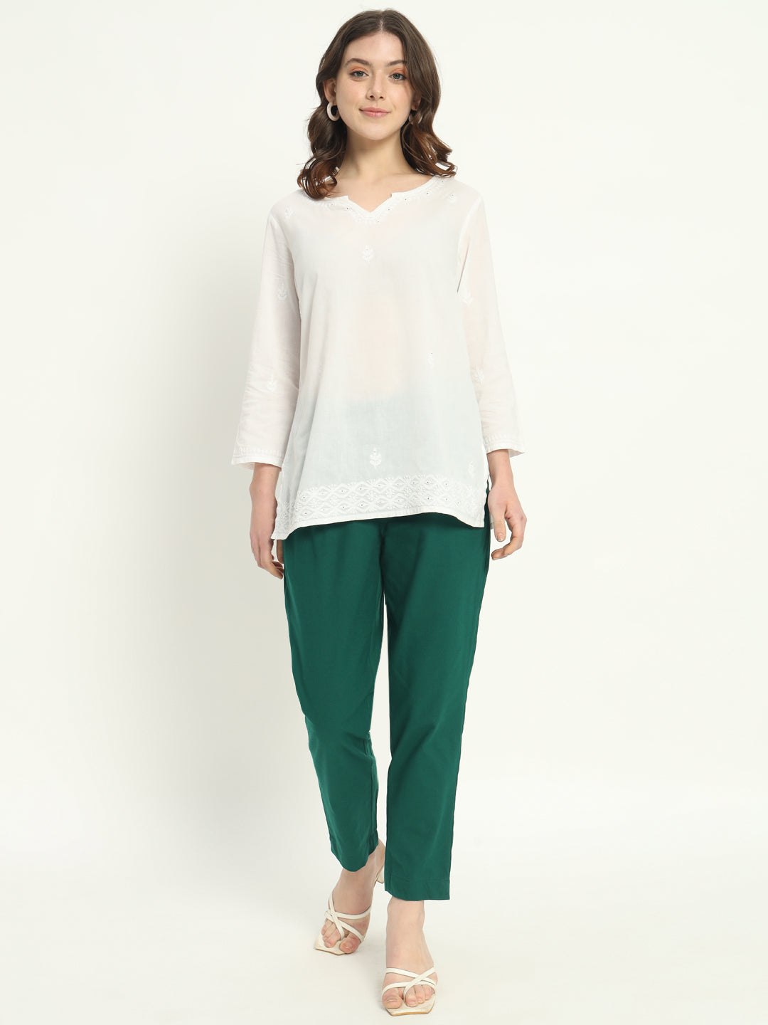 BOTTLE GREEN COTTON PANTS - SKYTICK