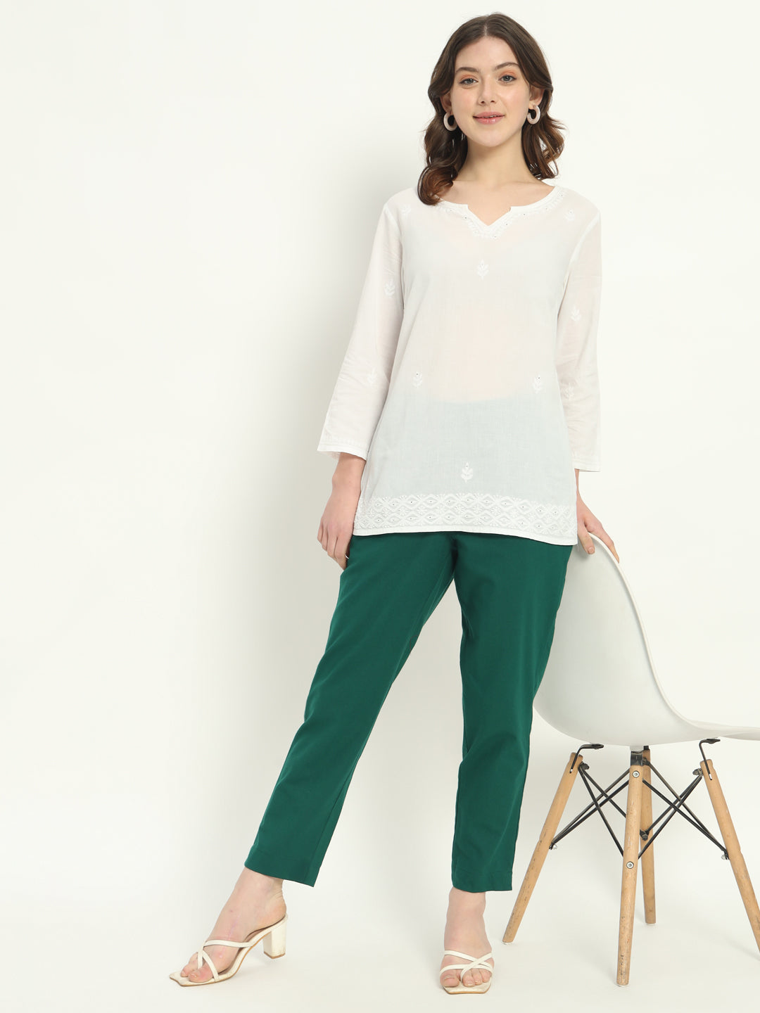 BOTTLE GREEN COTTON PANTS - SKYTICK