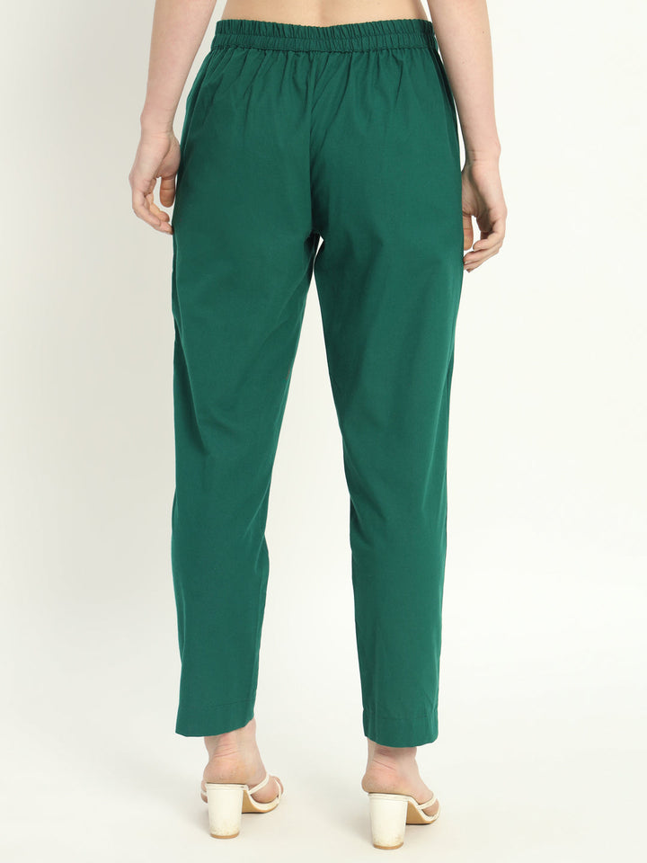 BOTTLE GREEN COTTON PANTS - SKYTICK
