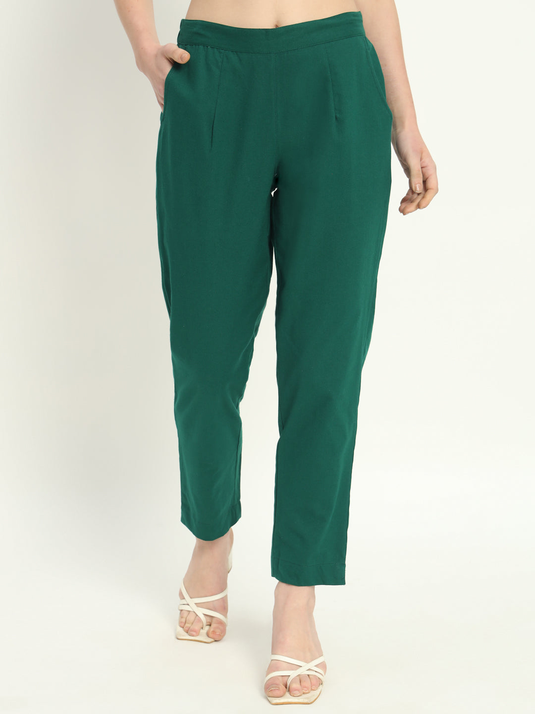 BOTTLE GREEN COTTON PANTS - SKYTICK
