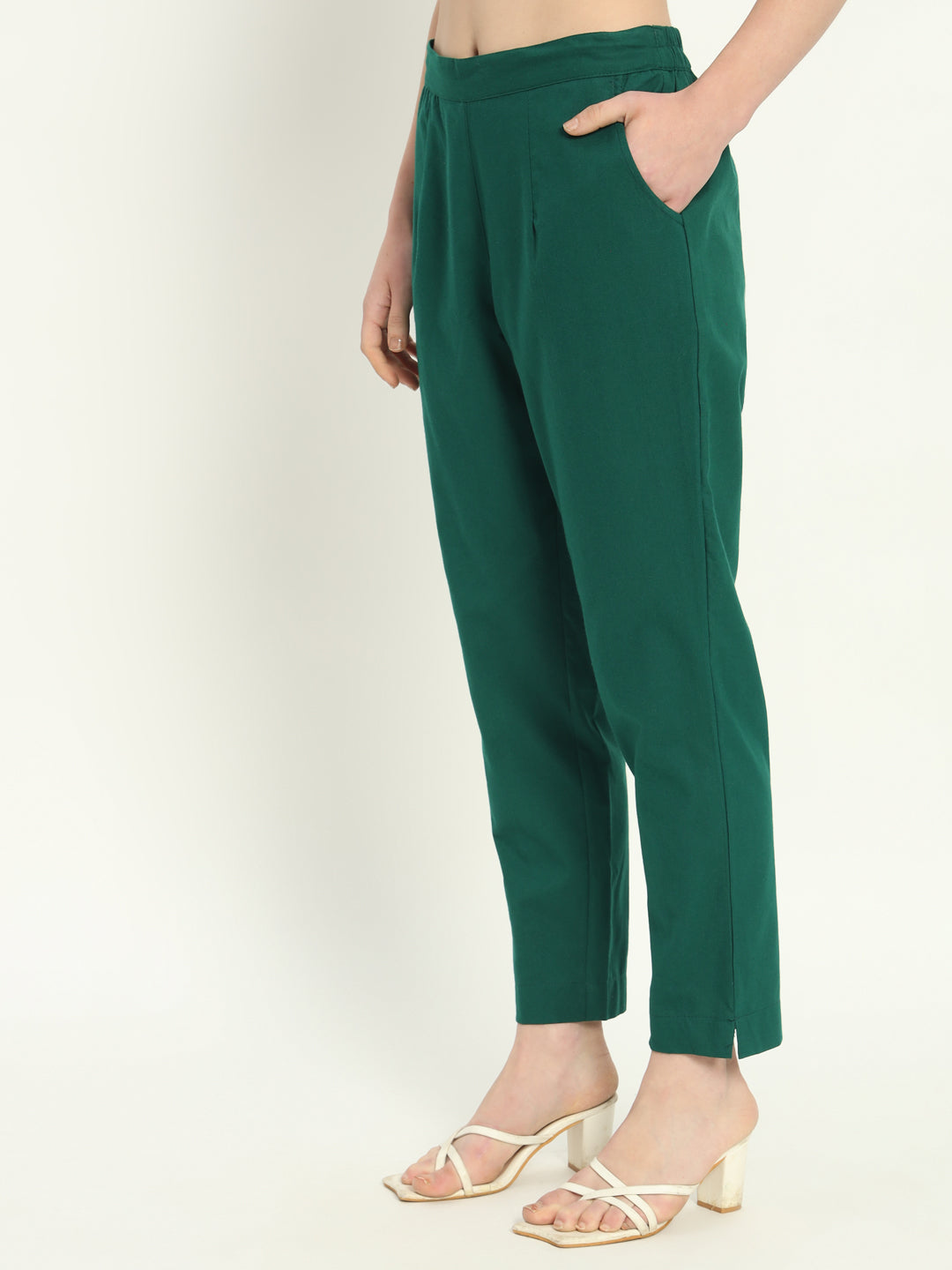 BOTTLE GREEN COTTON PANTS - SKYTICK