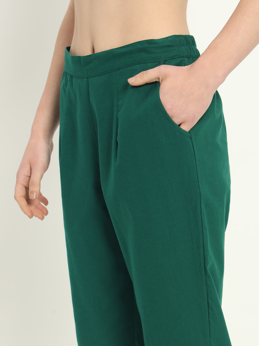 BOTTLE GREEN COTTON PANTS - SKYTICK