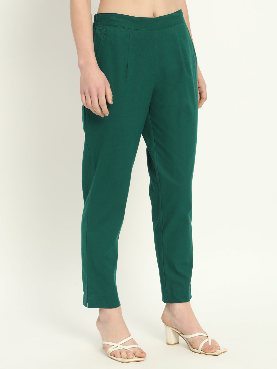 BOTTLE GREEN COTTON PANTS - SKYTICK