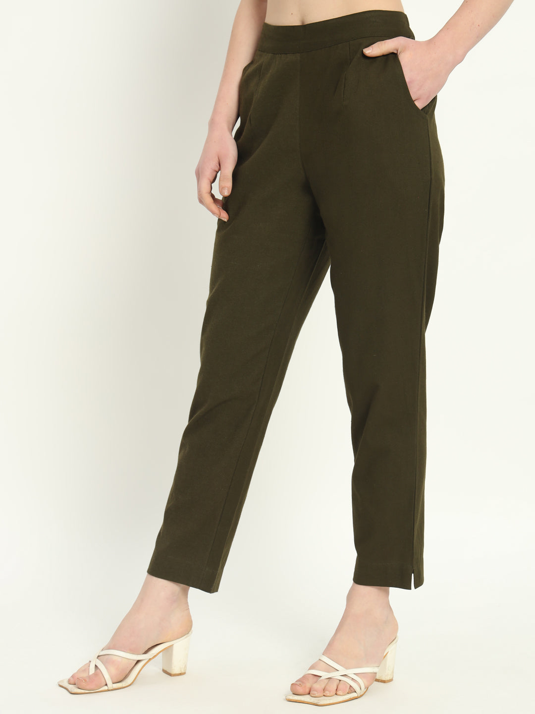OLIVE GREEN COTTON PANTS - SKYTICK