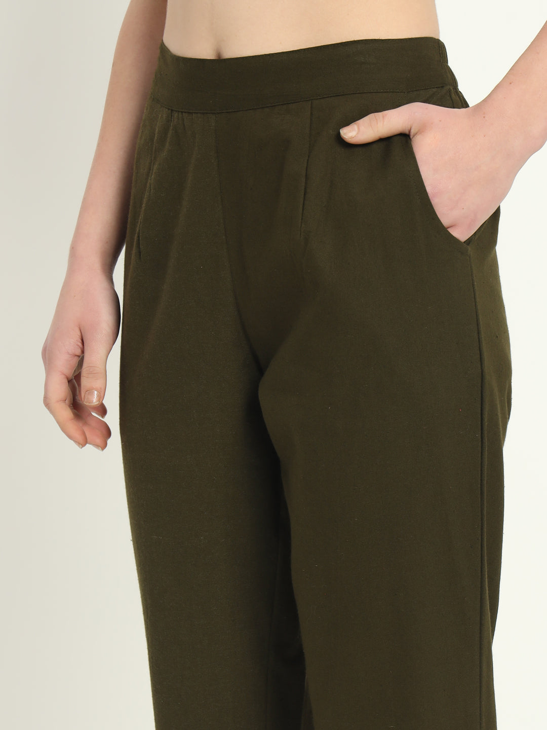 OLIVE GREEN COTTON PANTS - SKYTICK