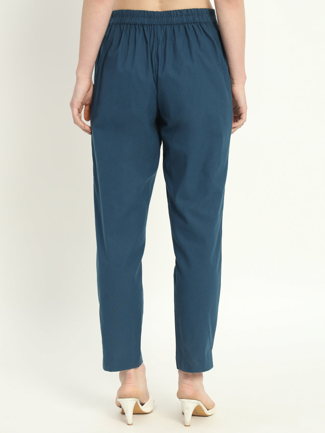 PEACOCK BLUE COTTON PANTS - SKYTICK