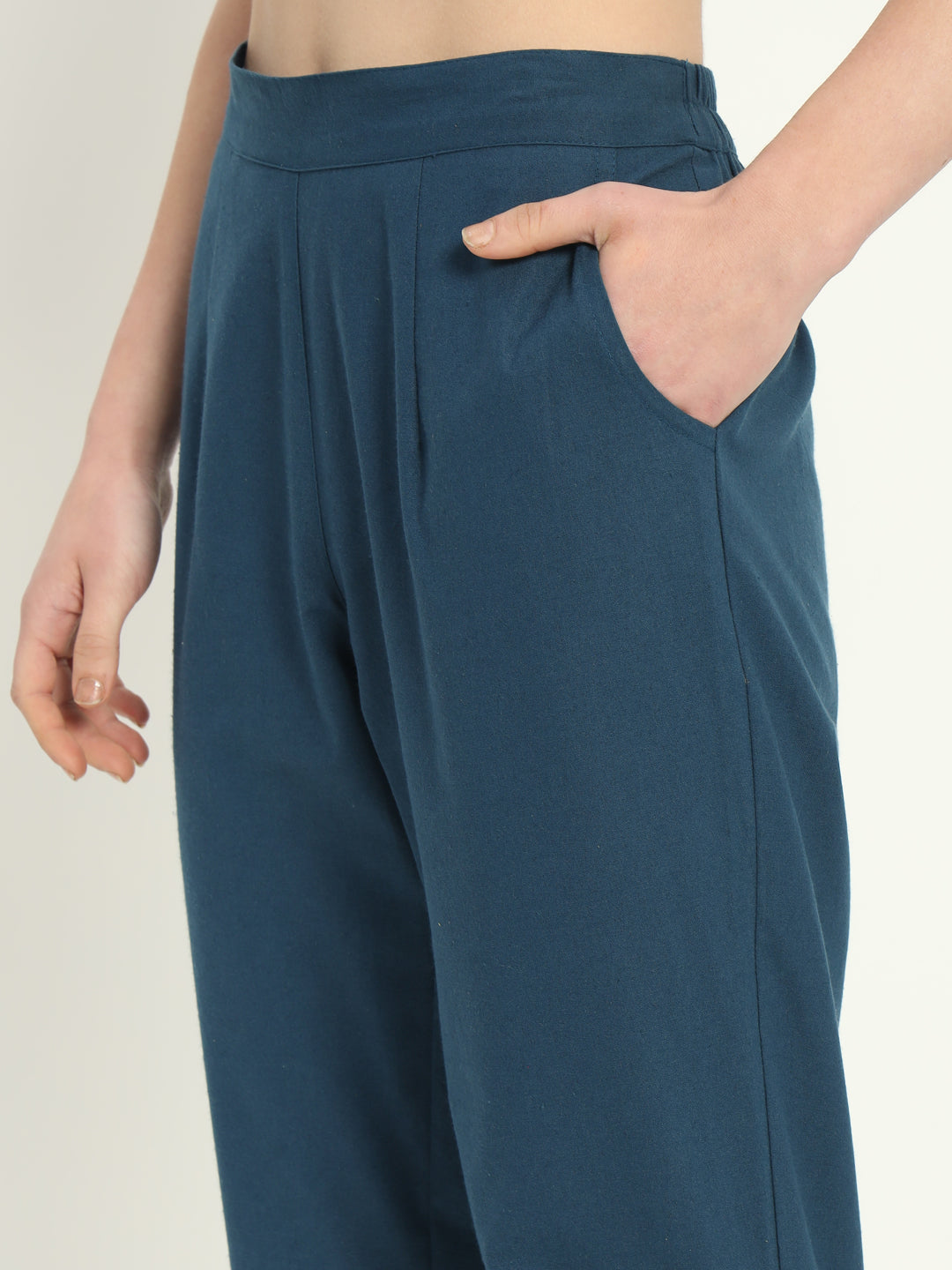 PEACOCK BLUE COTTON PANTS - SKYTICK