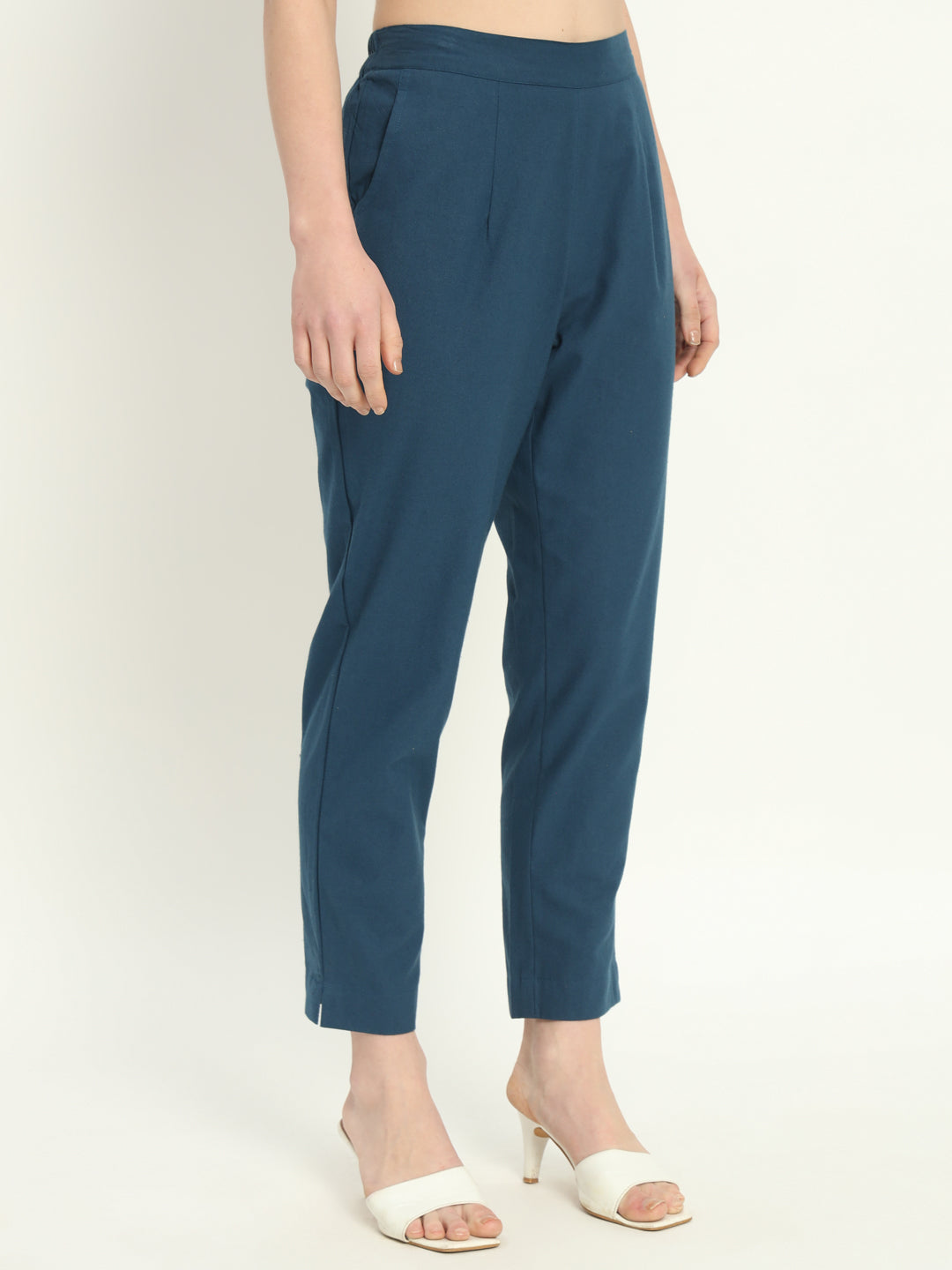 PEACOCK BLUE COTTON PANTS - SKYTICK