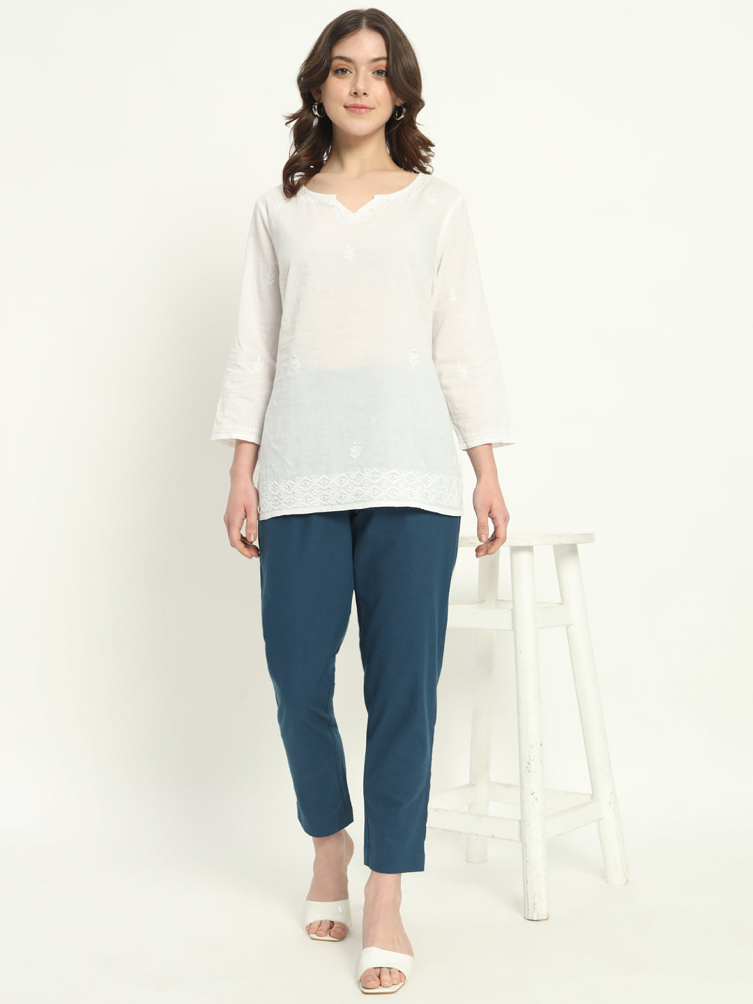 PEACOCK BLUE COTTON PANTS - SKYTICK