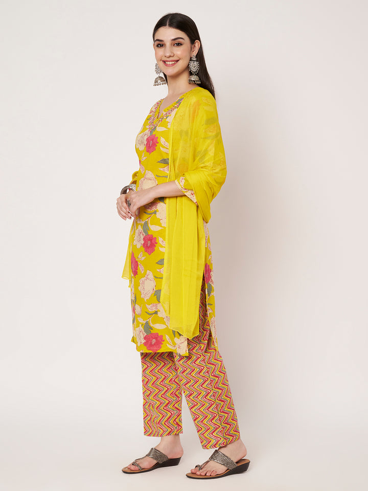 Cotton Kurta Pant Dupatta Set