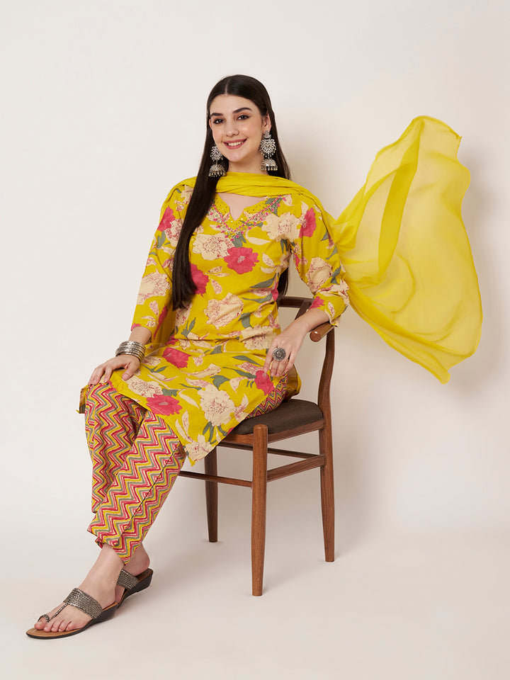 Cotton Kurta Pant Dupatta Set