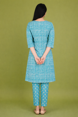 Rama Barik Print Mirror Yoke Dupatta Set