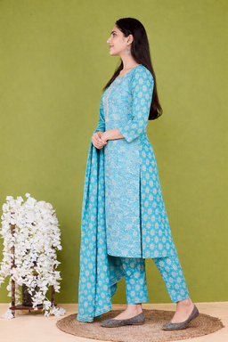 Rama Barik Print Mirror Yoke Dupatta Set