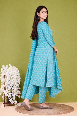 Rama Barik Print Mirror Yoke Dupatta Set