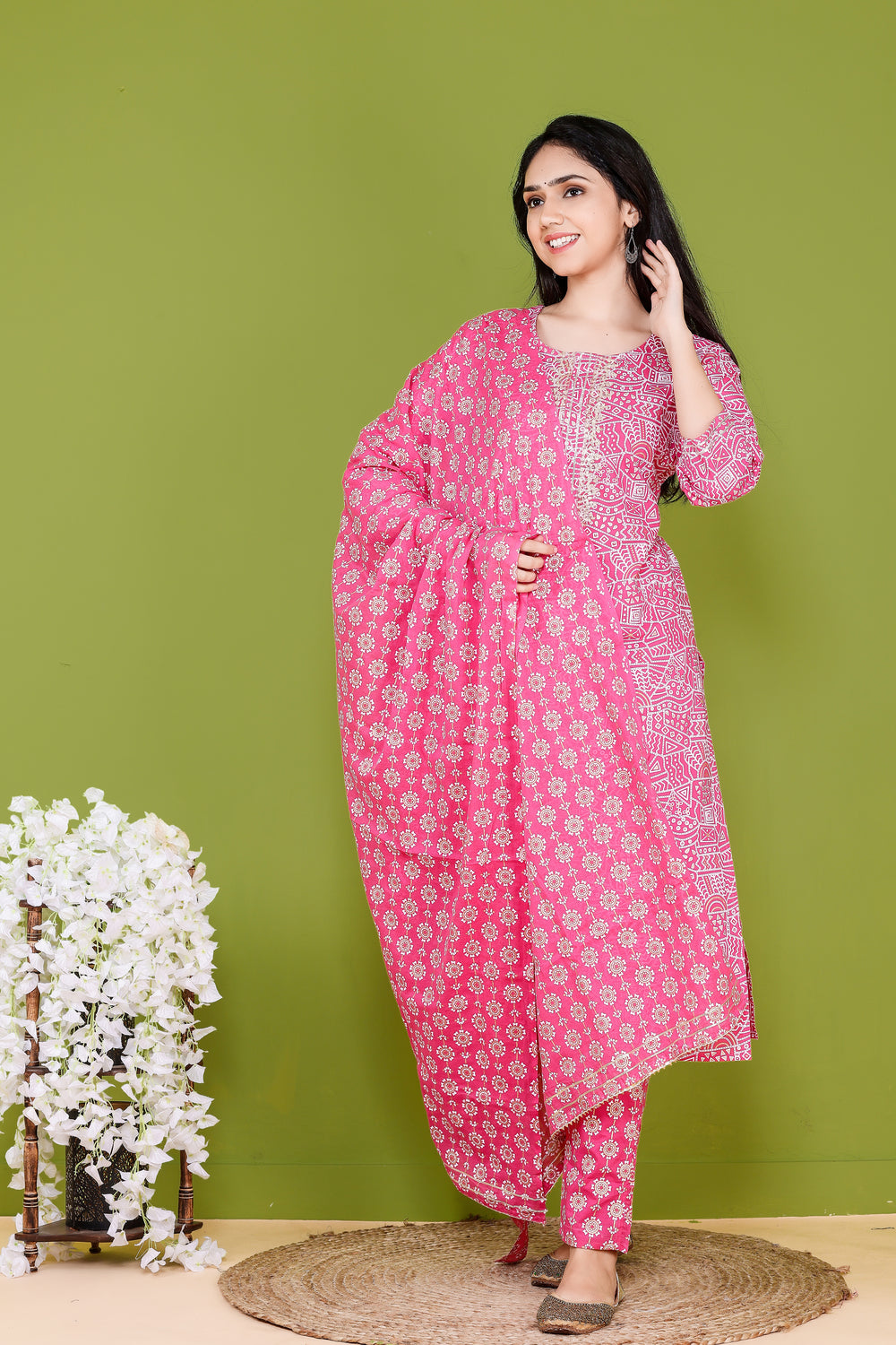 Pink Barik Jaal Pittan Work Dupatta Set