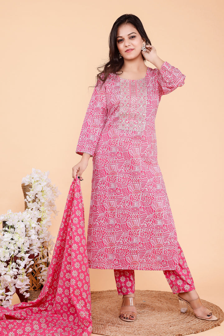 Pink Jaal Heavy Mirror Yoke Dupatta Set