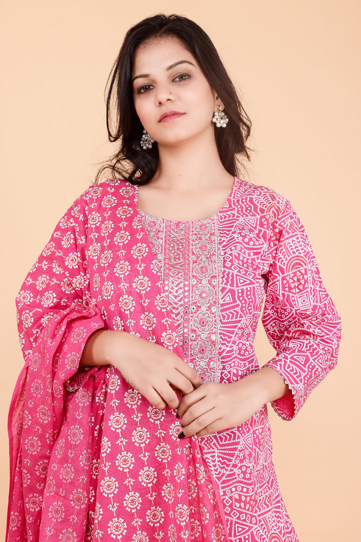 Pink Jaal Heavy Mirror Yoke Dupatta Set