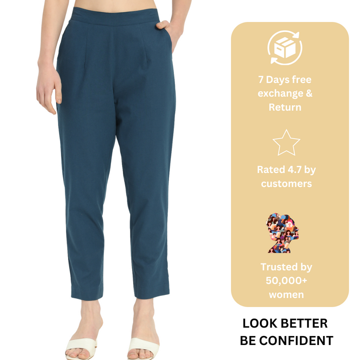 PEACOCK BLUE COTTON PANTS