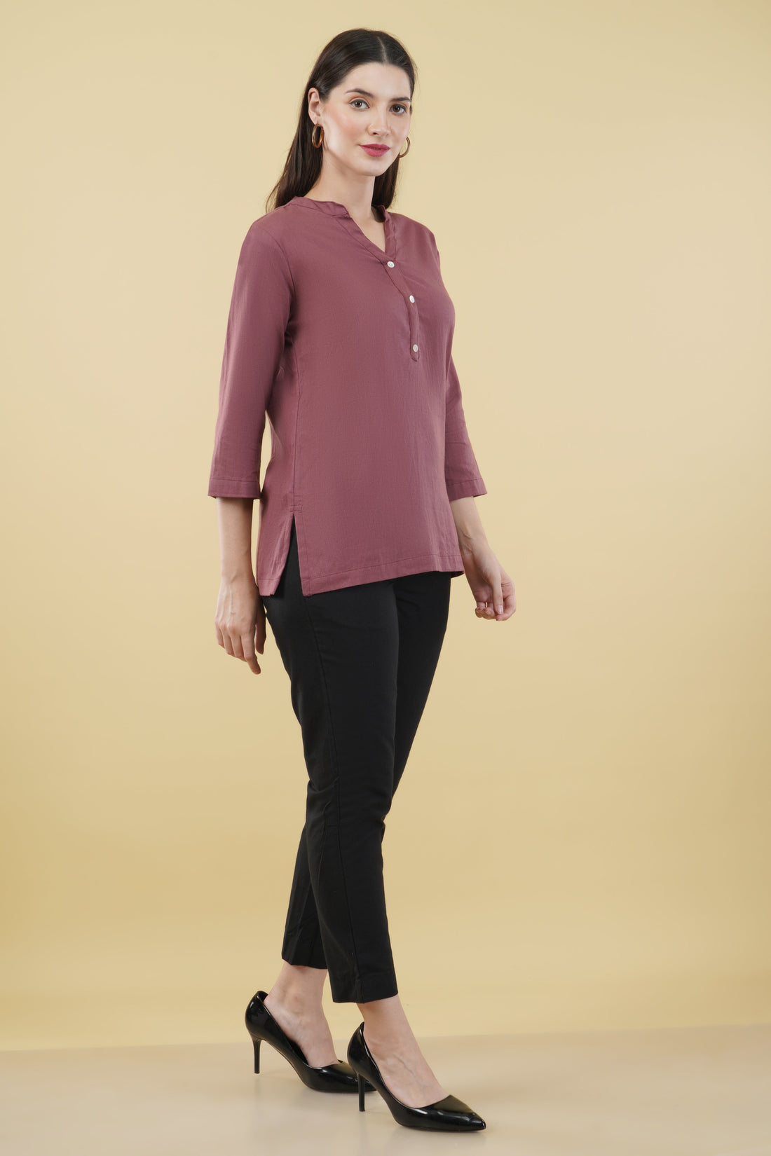 ROSE TAUPE LINEN SHORT KURTA - SKYTICK