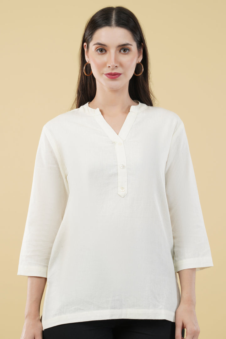 OFF WHITE LINEN SHORT KURTA - SKYTICK