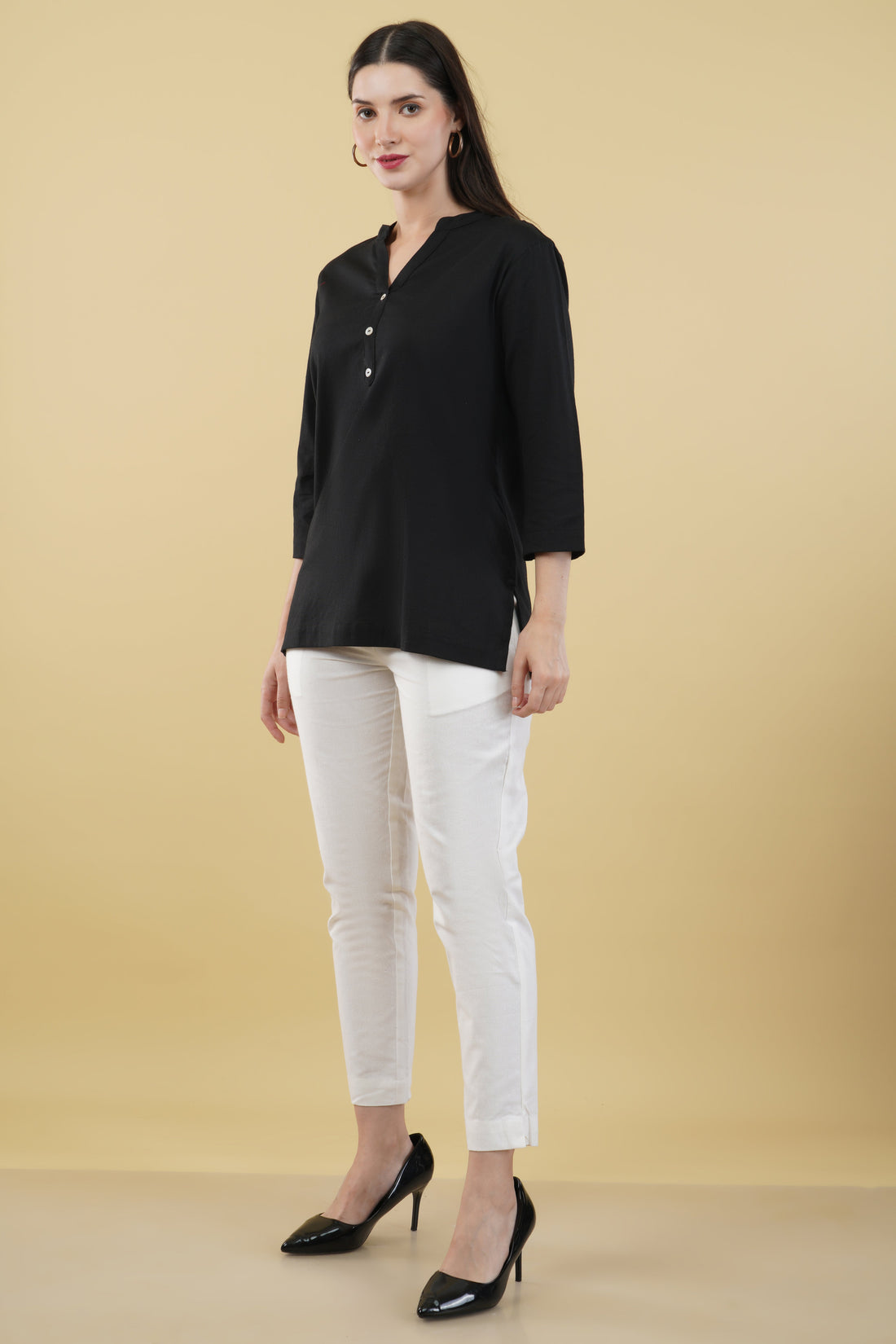 BLACK LINEN SHORT KURTA