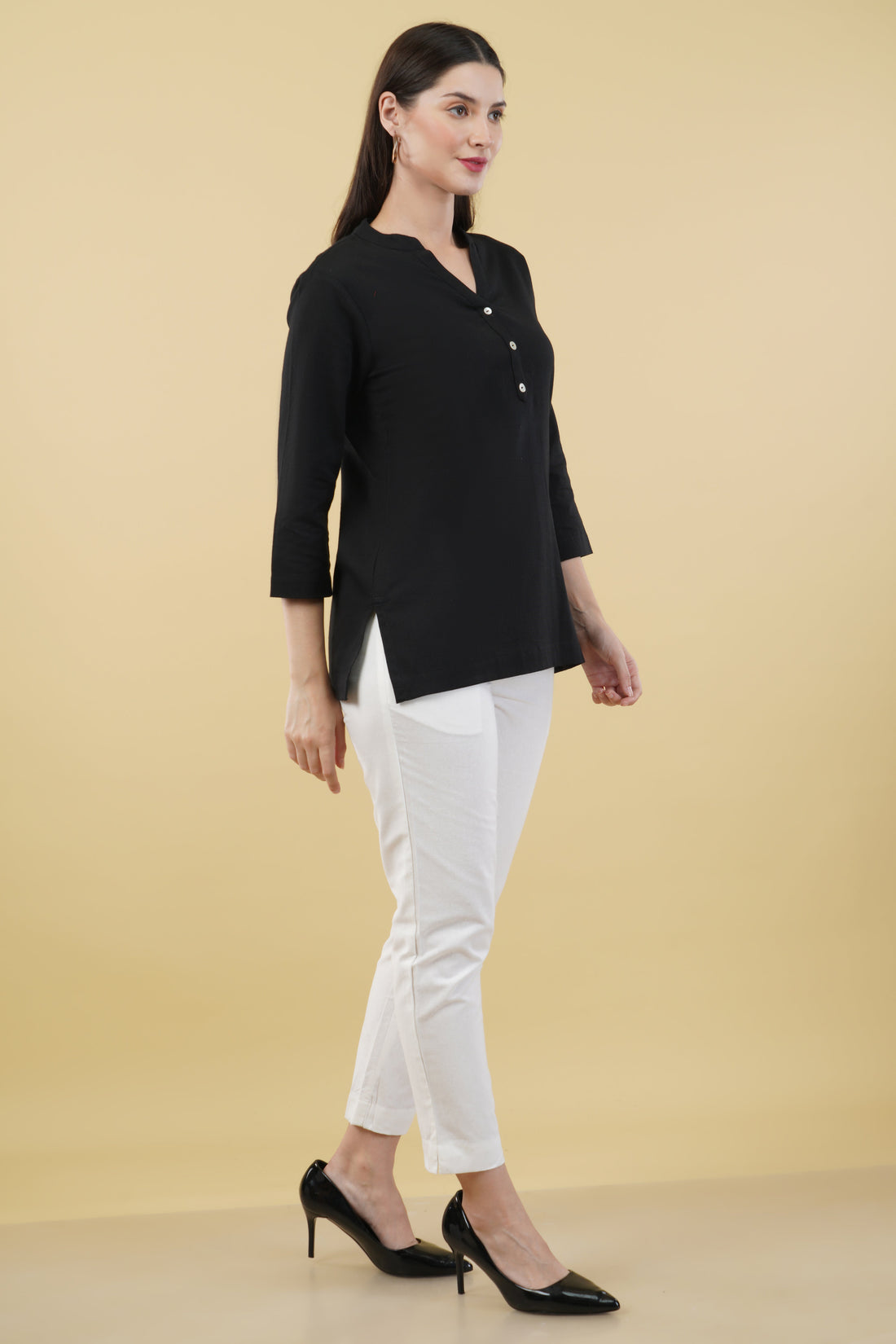 BLACK LINEN SHORT KURTA