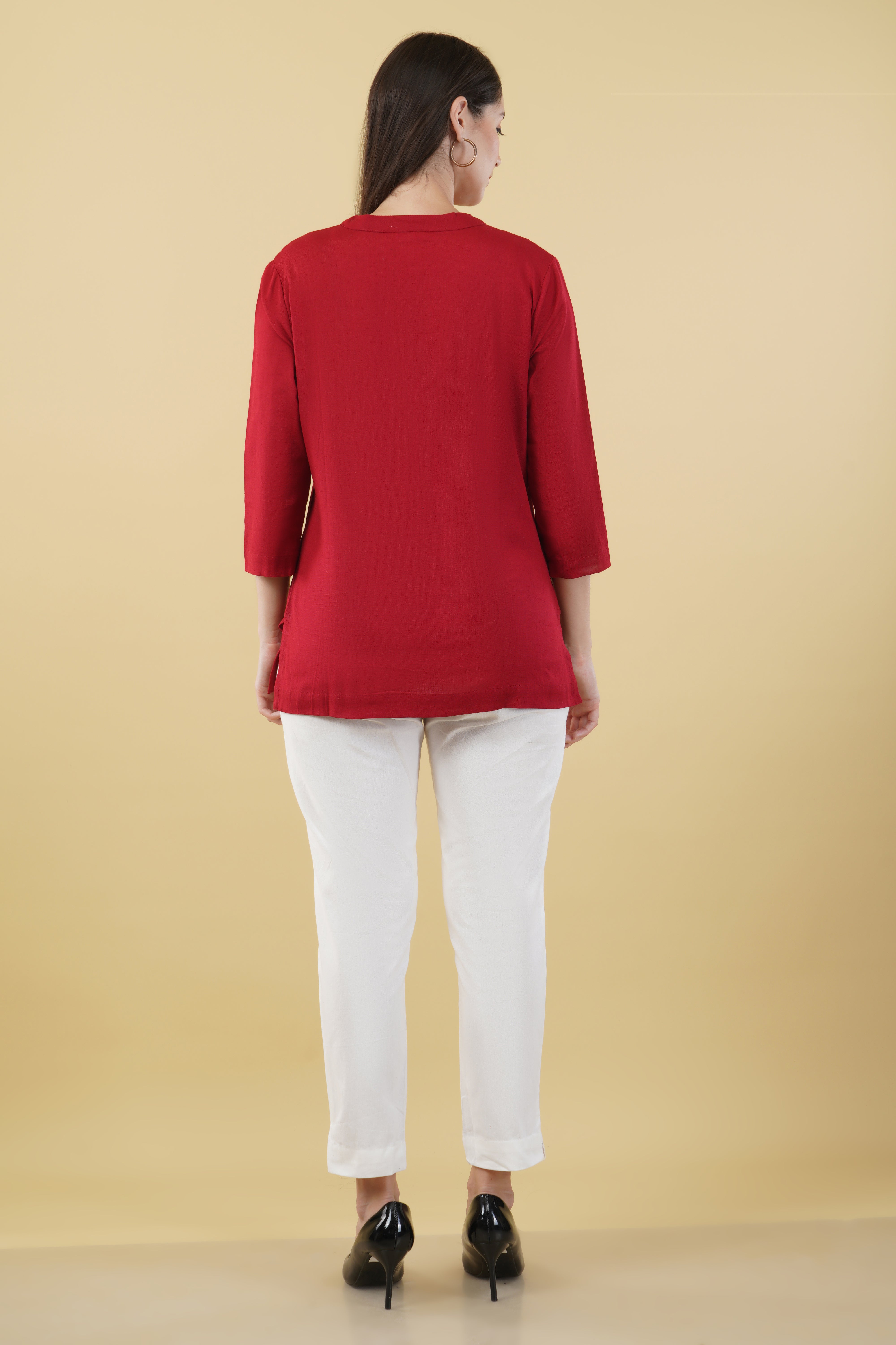MAROON LINEN SHORT KURTA - SKYTICK