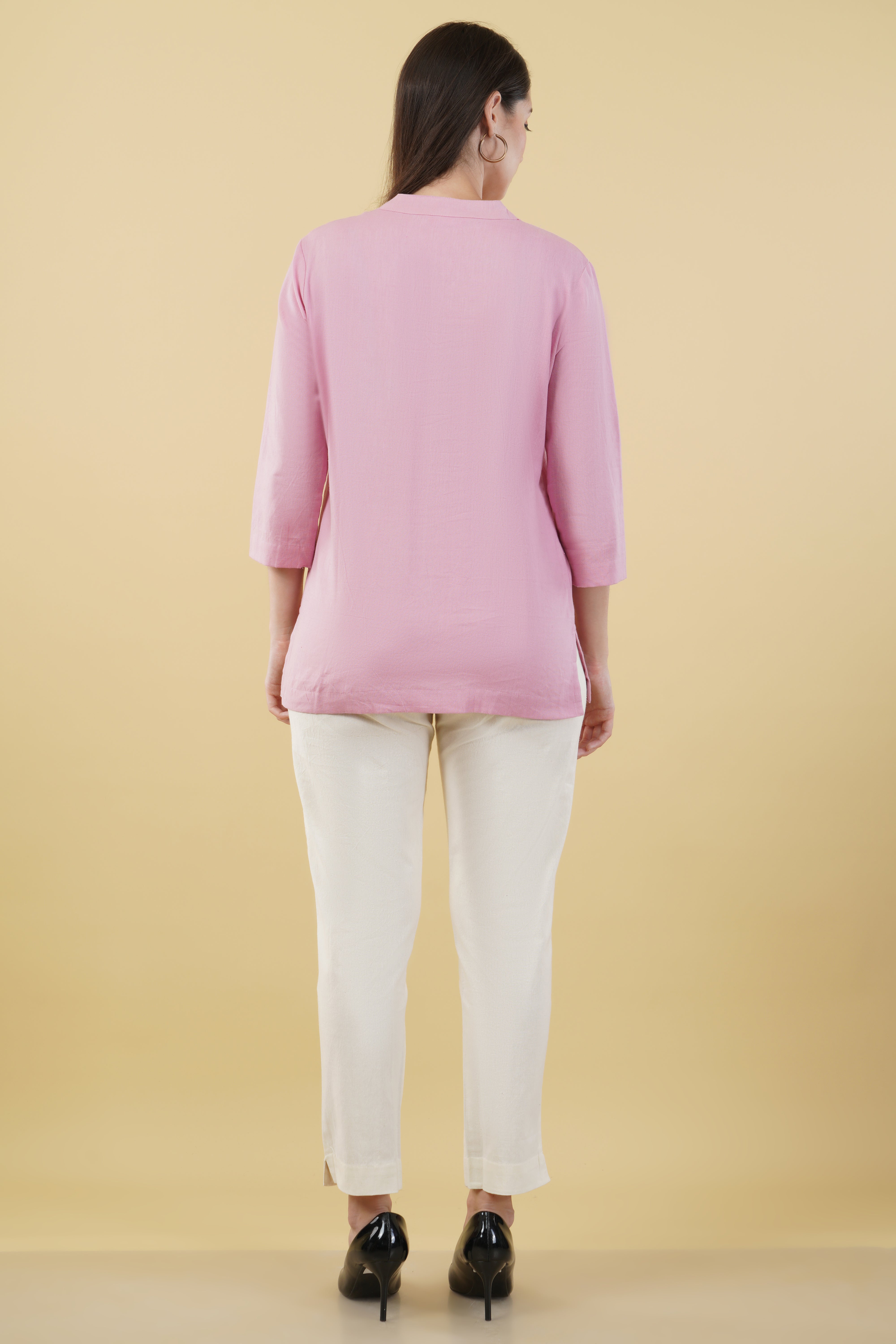 PINK LINEN SHORT KURTA - SKYTICK