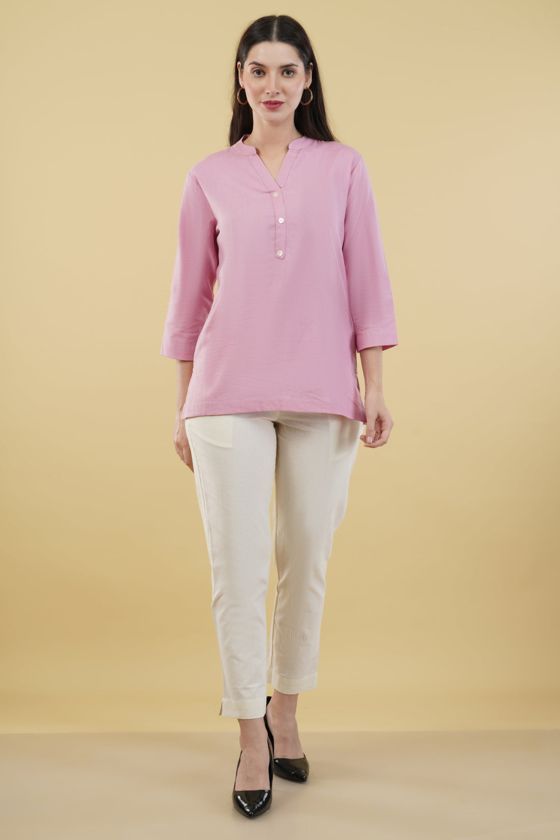 PINK LINEN SHORT KURTA - SKYTICK