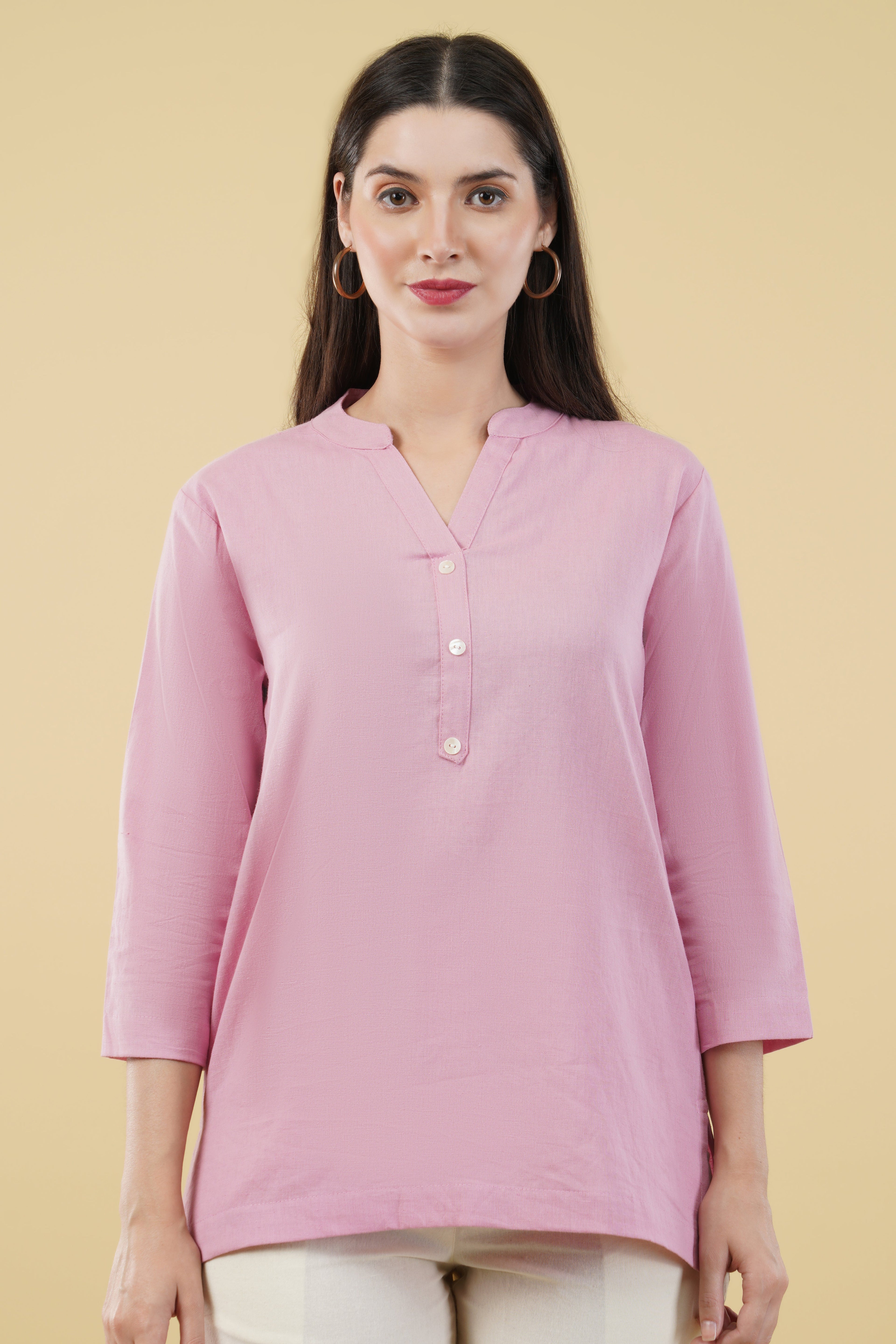 PINK LINEN SHORT KURTA - SKYTICK