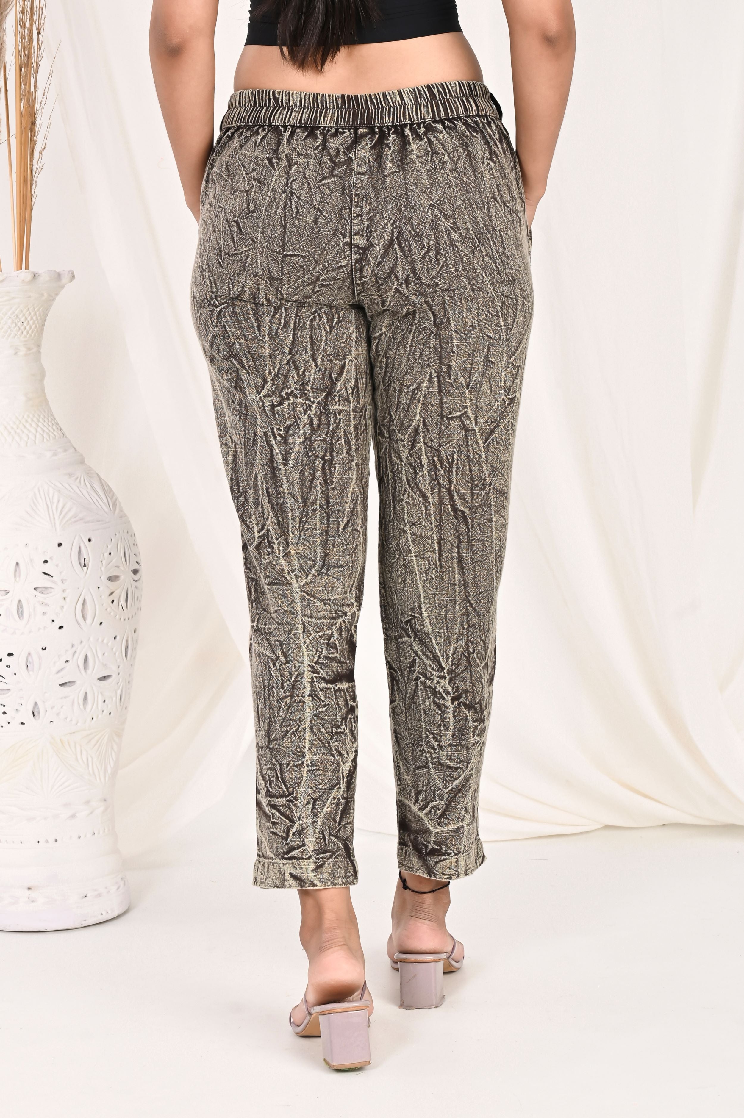 COFFEE BROWN BANDHEJ COTTON PANTS - SKYTICK