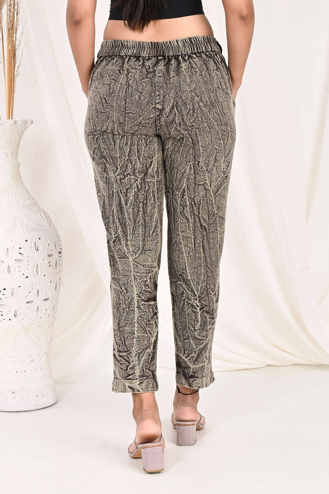 COFFEE BROWN BANDHEJ COTTON PANTS - SKYTICK