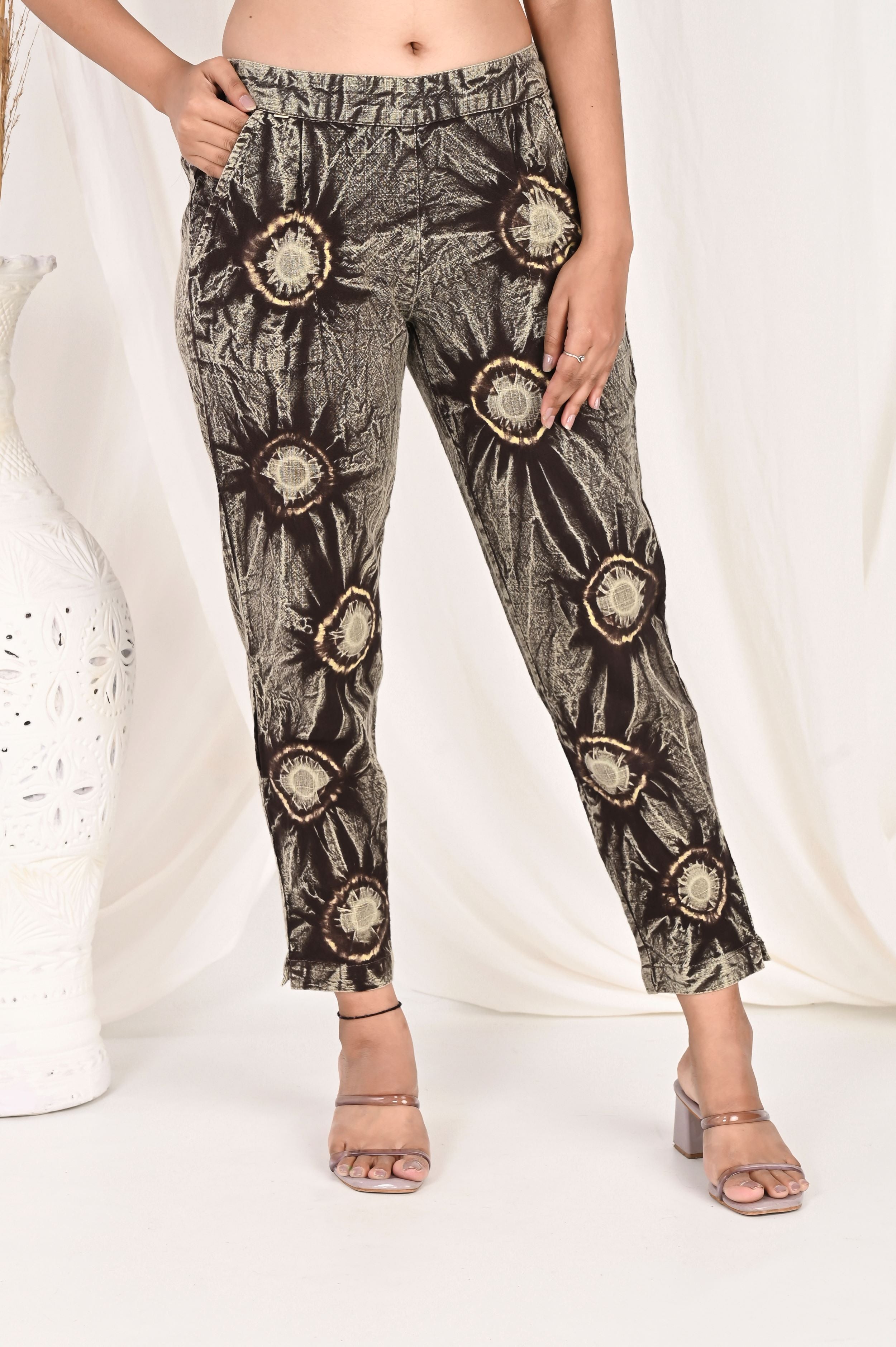 COFFEE BROWN BANDHEJ COTTON PANTS - SKYTICK