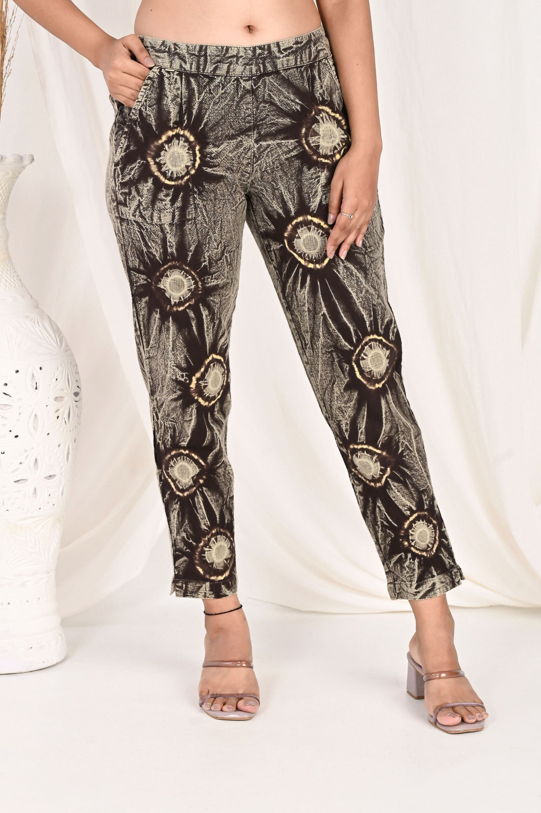 COFFEE BROWN BANDHEJ COTTON PANTS - SKYTICK