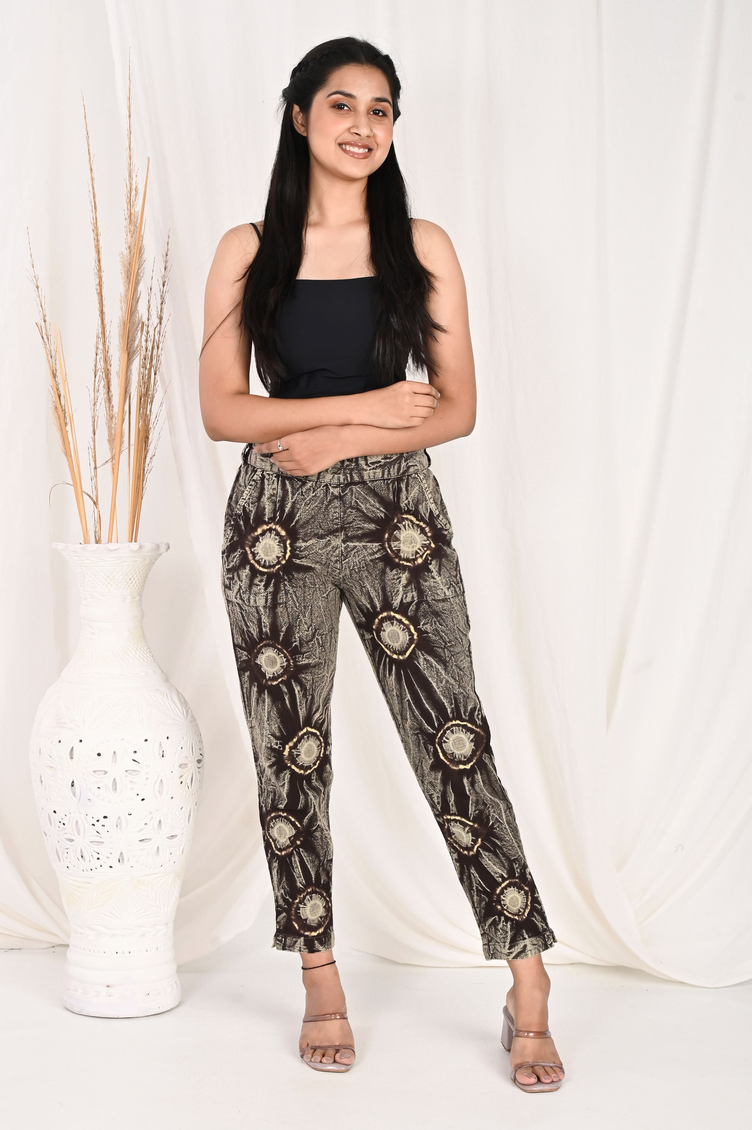 COFFEE BROWN BANDHEJ COTTON PANTS - SKYTICK
