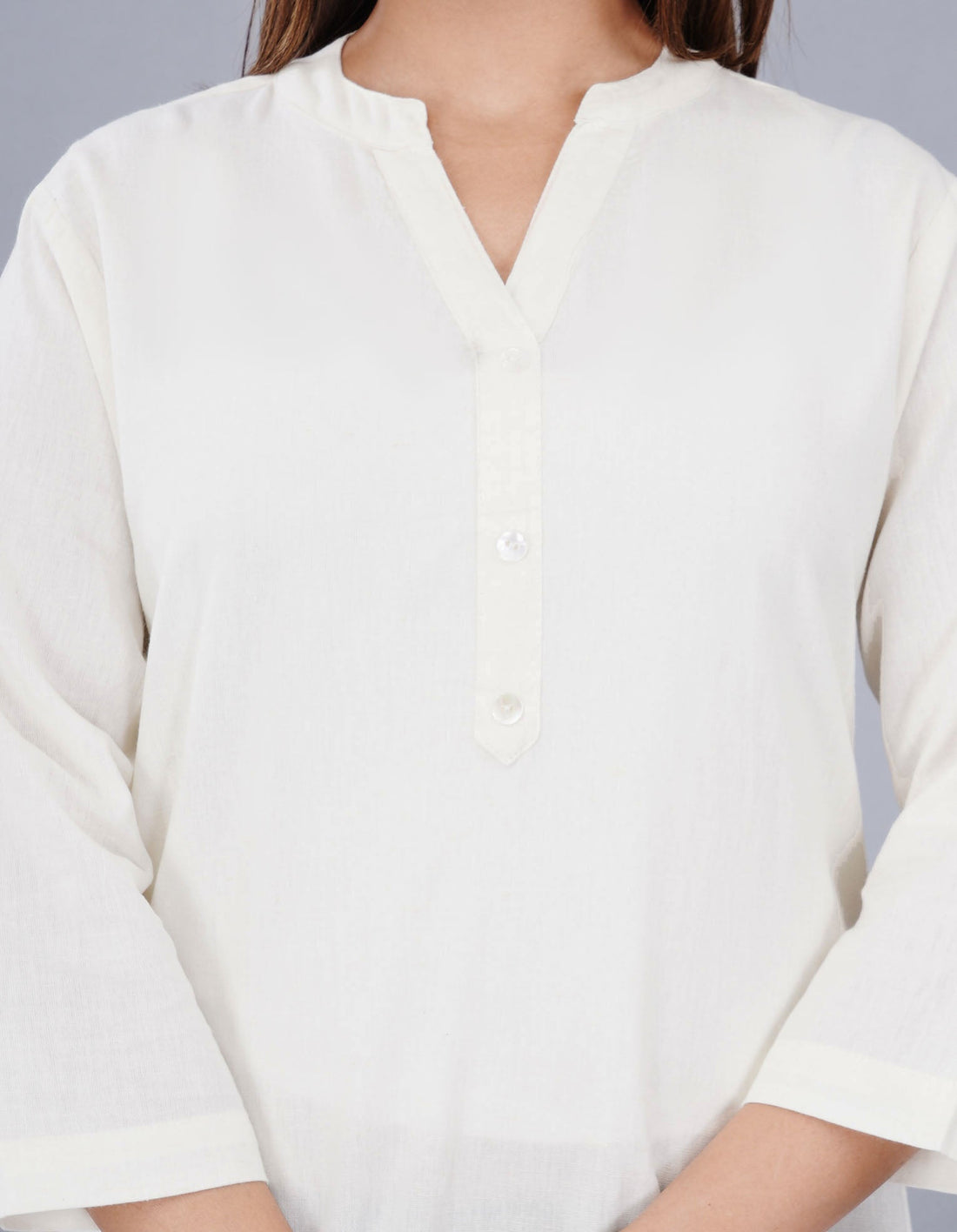 NATURAL WHITE LINEN SHORT KURTA - SKYTICK