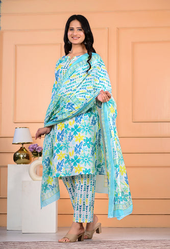 Cotton Mirror Work Dupatta Set