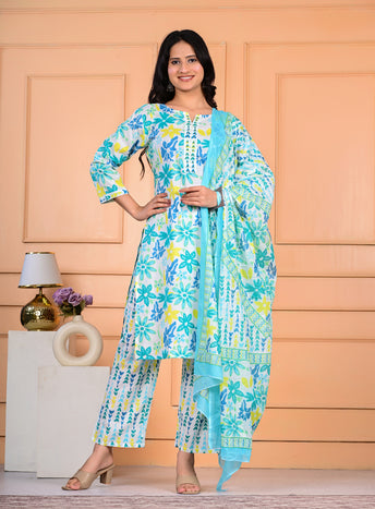 Cotton Mirror Work Dupatta Set