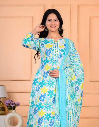Cotton Mirror Work Dupatta Set