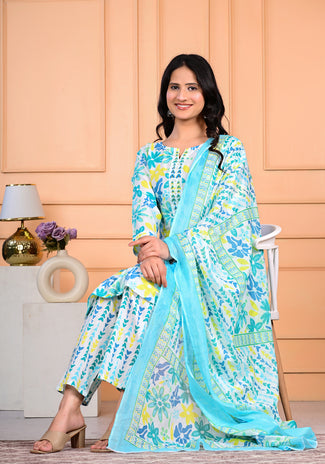 Cotton Mirror Work Dupatta Set