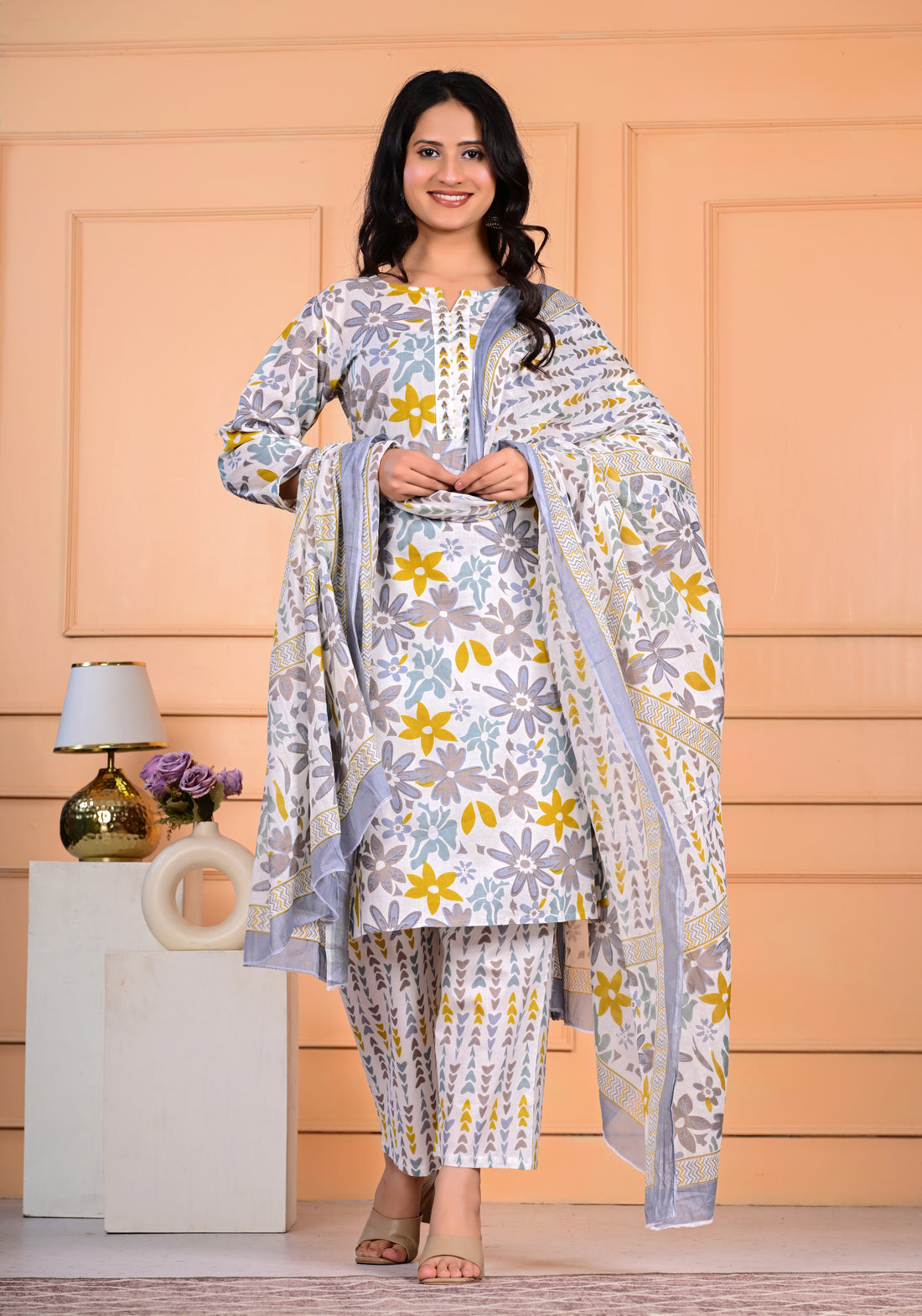 Cotton Mirror Work Dupatta Set