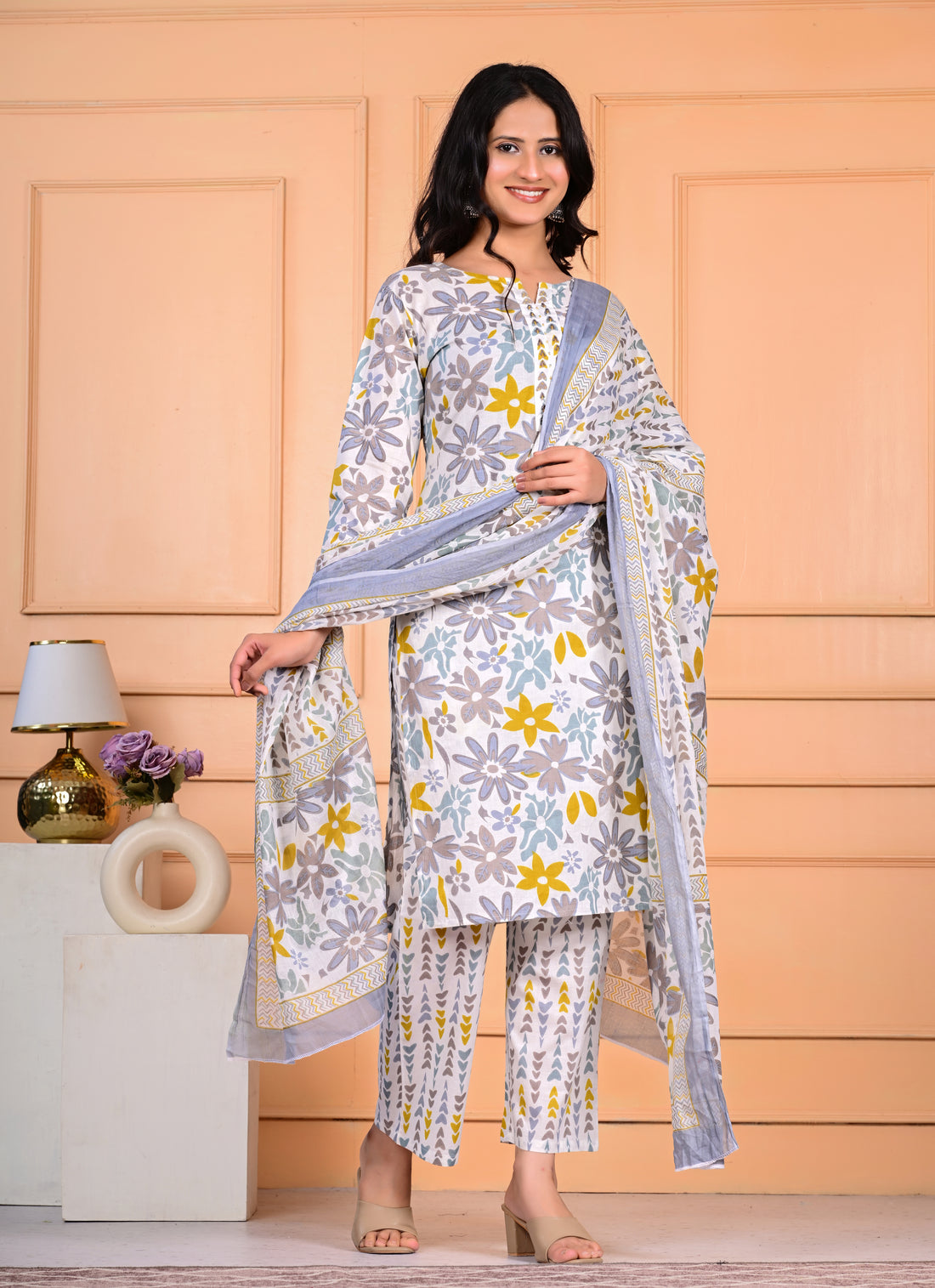 Cotton Mirror Work Dupatta Set
