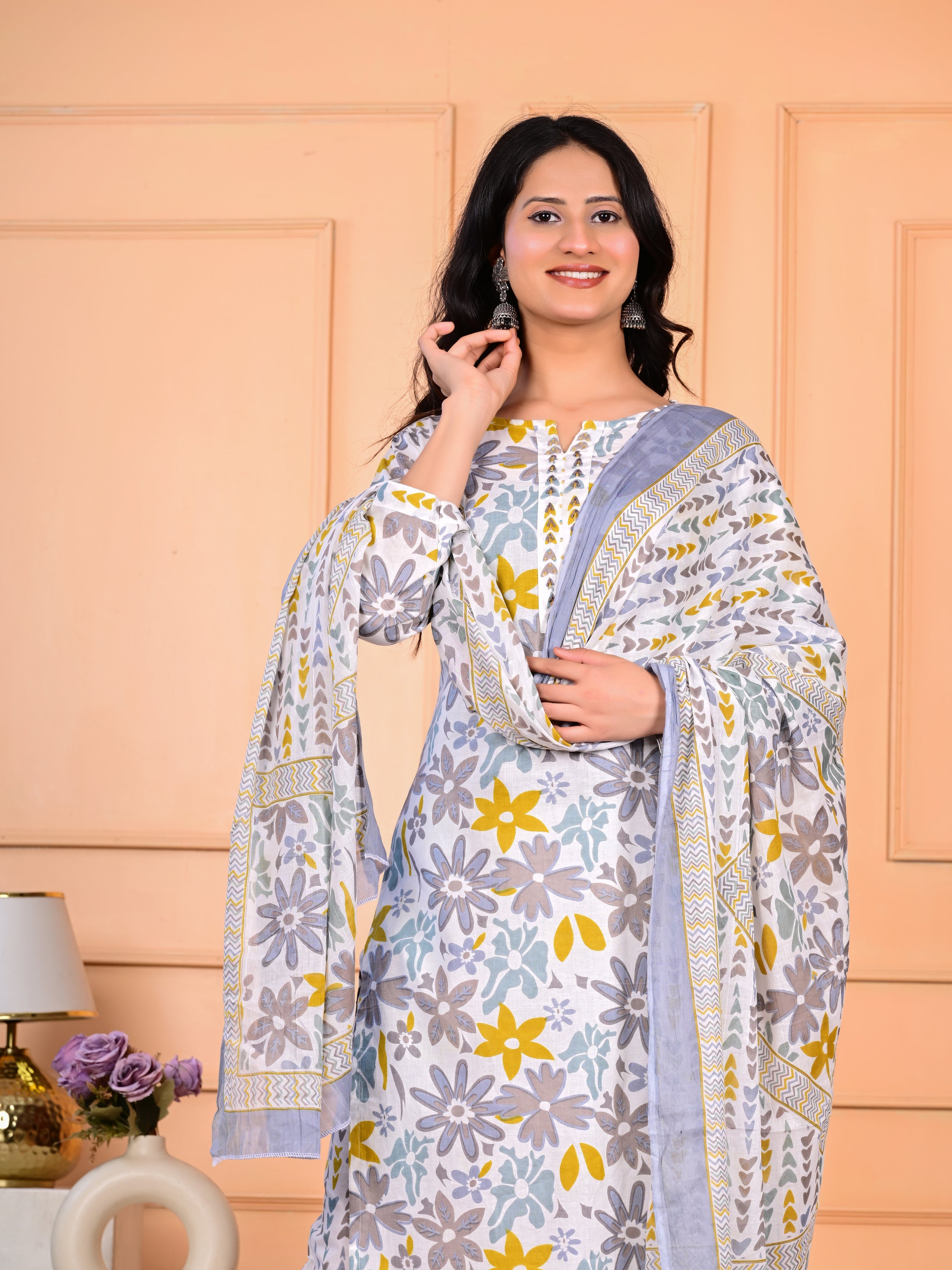 Cotton Mirror Work Dupatta Set